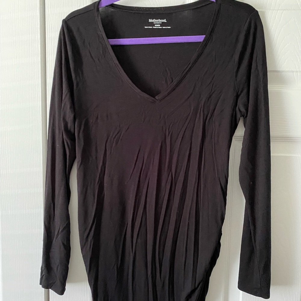 Motherhood Maternity Plain Black Long Sleeve Shirt